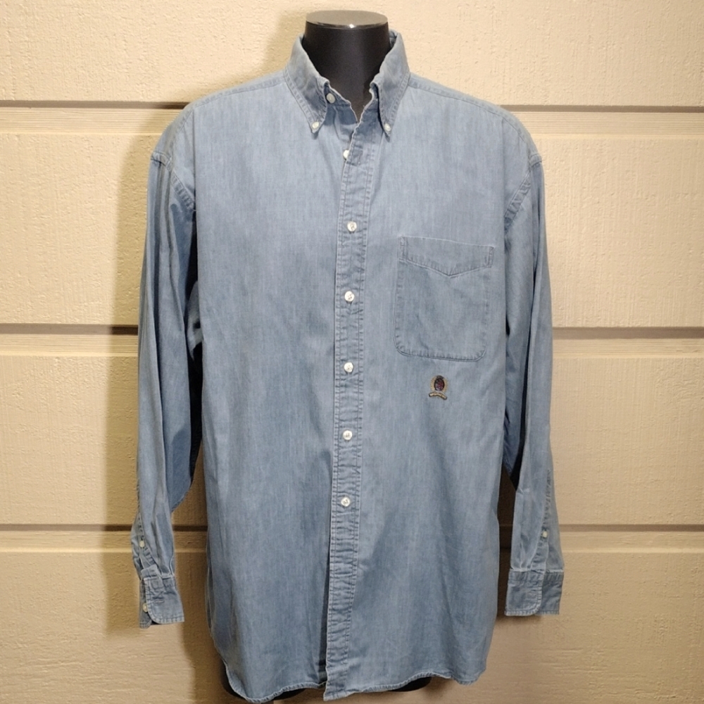17.5/35 Tommy Hilfiger Chambray Casual Button Down Shirt